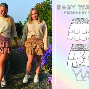 Baby waves sewing pattern Tiered mini skirt with a shirred waistband PDF download