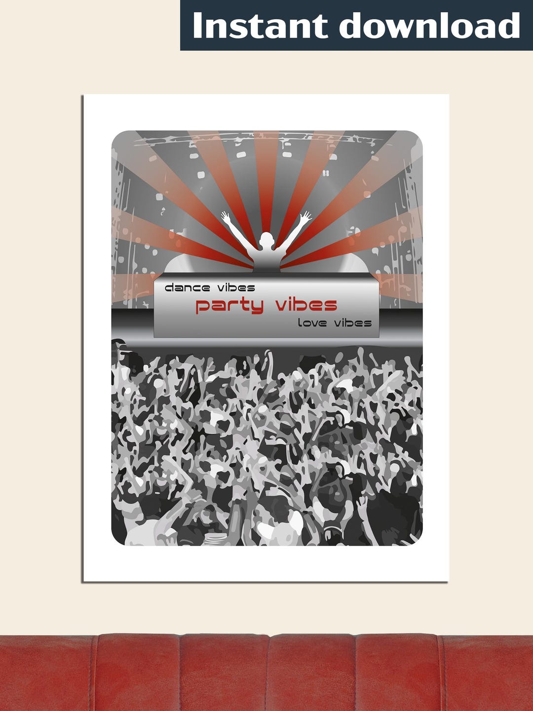 Red and White DJ Festival Poster – Modern Rave Crowd Wall Art ...