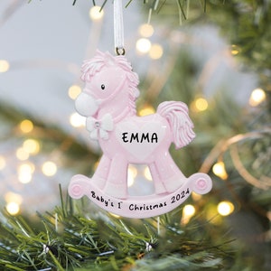 Pink Rocking Horse, Personalizable Christmas Ornaments, Horse Girl Personalized Ornaments, Baby Girl First Christmas Ornament, Gift For Baby