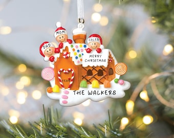 Gingerbread Family of 3,4,5,6 Ornament 2023, Personalized Gingerbread House Family Christmas Ornament, Ornament with Name, Family of 3 Gifts