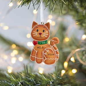 Personalized Gingerbread Cat Christmas Ornament, Cat Ornament, Pet Ornament, Cat Lover Gift, Custom Cat Name Ornament, Kitty Ornaments