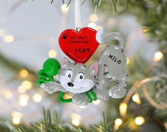 Gray Cat Christmas Ornament Personalized 2023 Gifts for Tuxedo Cats First Christmas Ornament Custom Cat Ornaments Personalized Cat Ornament