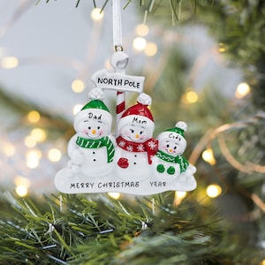North Pole Family of 3,4,5,6,7,8,9 Personalized Christmas Ornaments,  Snowman Family New Year Xmas Ornaments, Family Christmas Ornaments,