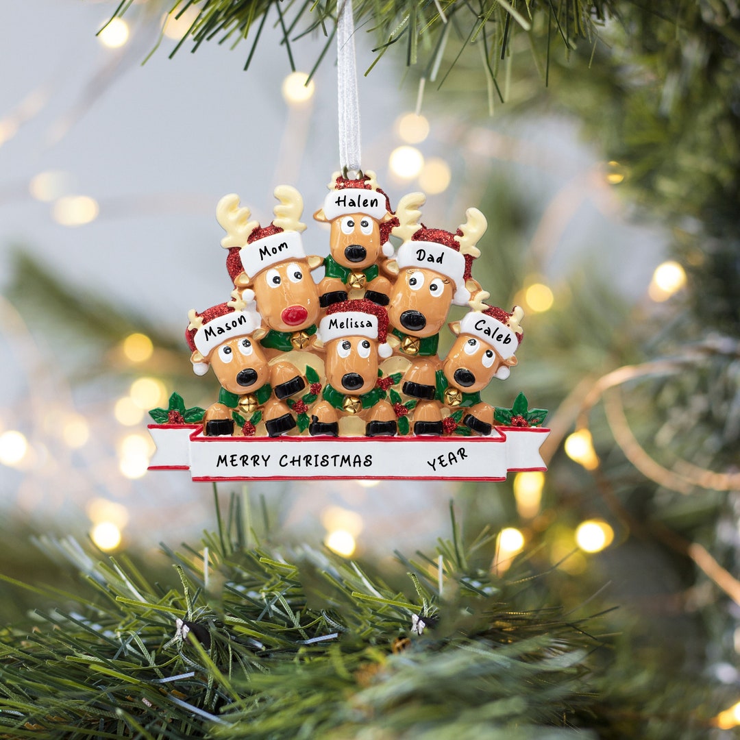 Reindeer Family of 6 Christmas Ornaments, Reindeer Ornament With Names