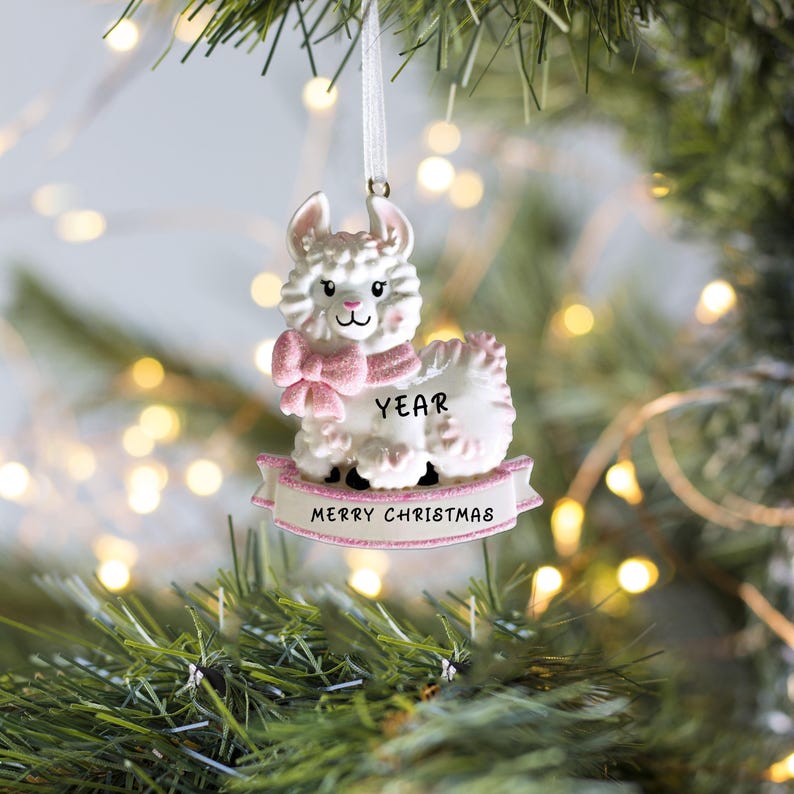 Personalized Pink Baby Girl Llama Christmas Ornament Custom Name