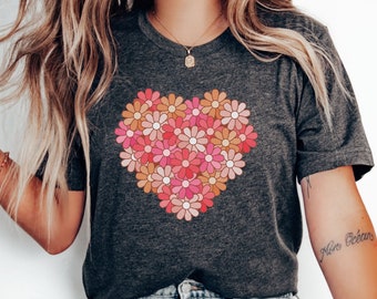 Camiseta de San Valentín con corazón de flores, camisa de primavera para familia, camisa de San Valentín
