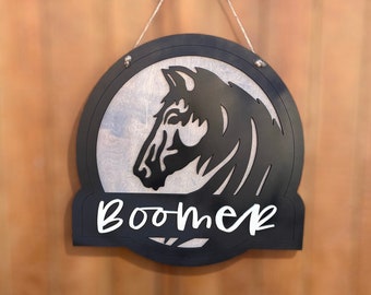 Horse Sign- Wooden- Laser cut-3D add your horses name!