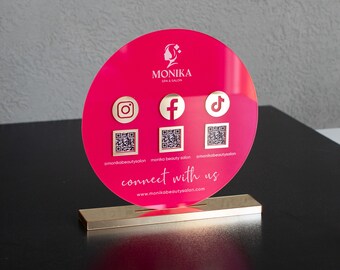 Social Media Anwendungsschild für Schönheitssalon - Dreifach Symbol QR-Code-Schild mit Venmo Facebook Instagram Tiktok X WhatsApp Apps QR-Codes