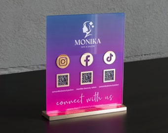 Panneau de code QR en acrylique avec logo - Panneau de médias sociaux - Panneau de connexion Wi-Fi - Panneau de paiement de salon - Panneau de code QR de table - Panneau de numérisation et de paiement - Panneau Venmo