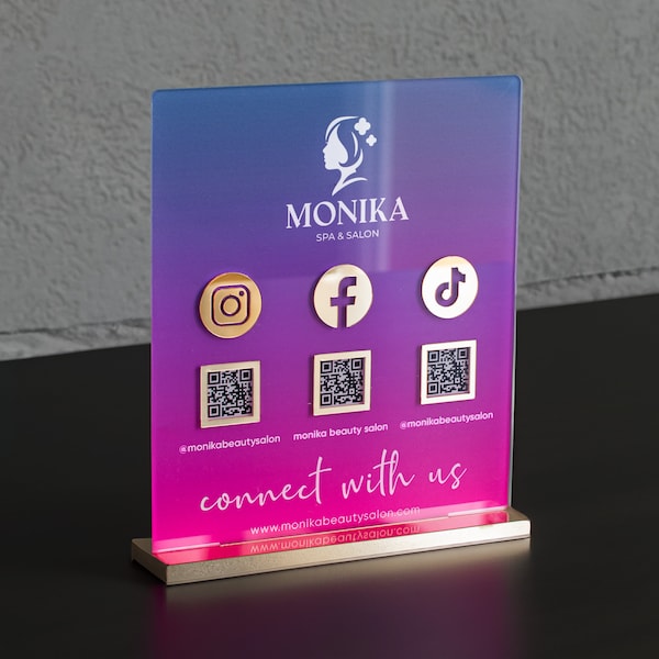 Acrylic QR Code Sign with Logo - Social Media Sign - Wifi Sign - Salon Pay Sign - Table Top QR Code Sign - Scan and Pay Sign - Venmo Sign