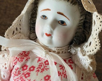 Vintage China Head Doll: Porcelain with 8” Cloth Body