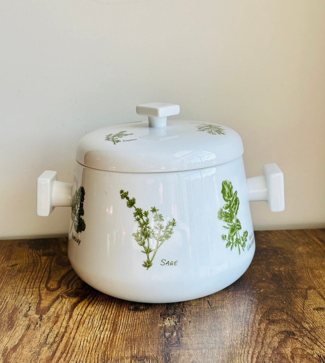 Vintage Casserole Ovenware Herb Garden Round Covered Dutch Oven Etsy