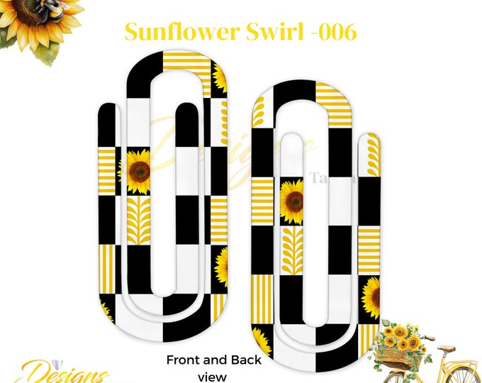 Sunflower Swirl Jumbo Paperclip - 006| Floral Bookmark | Cute Office Gift | Planner Clip | Teacher Gift | Desk Accessory | Handmade