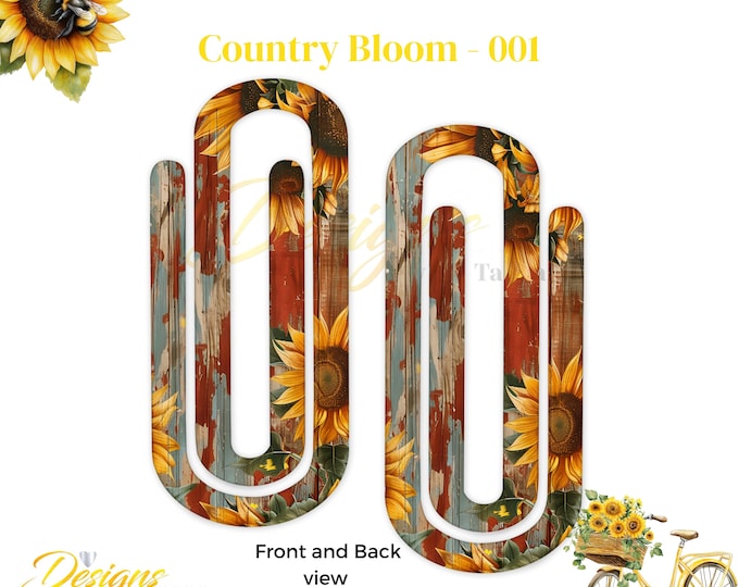 Country Bloom Sunflower Jumbo Paperclip – Rustic Farmhouse | Planner Clip | Bookmark | Desk Accessory | Flower Bookmark | Teacher Gift