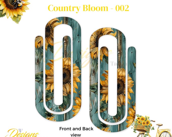 Country Bloom Sunflower Jumbo Paperclip 002 – Rustic Farmhouse | Planner Clip | Bookmark | Desk Accessory | Flower Bookmark | Teacher Gift