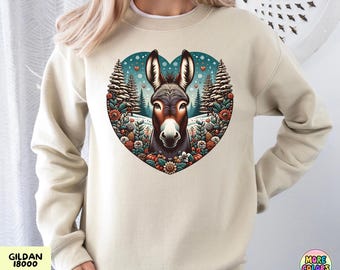Miniature Donkey Christmas Sweatshirt: Winter Boho Farm Animal Top, Gildan Unisex