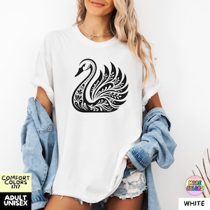 Black Swan Folk-Art Boho-Inspired Tshirt, Whimsical Graceful Bird Unique Shirt, Transformative Gothic Moody Aesthetic Tee, Swan Lover Gift