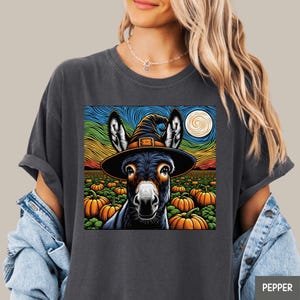 Donkey Pumpkin Patch Van Gogh Fall Tshirt, Colorful Mule Miniature Donkey Hobby Farmer Shirt, Unique Donkey Lovers Gift, Adult Unisex