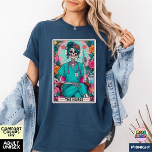 The Nurse Skeleton Funny Tarot Card Colorful Floral Tshirt, Astrology Witchcraft Magical Mystical Health Care Worker Shirt, Nurse Gift
