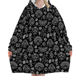 Witchy Black Blanket Hoodie, Boho Hooded Jumper, Women&#39;s Fashion, Gothic Winter Fall Accessory