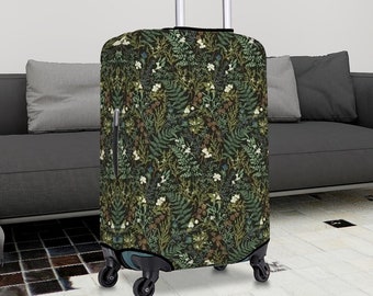 Funda de maleta con diseño de flores silvestres verdes, protector de equipaje elástico con diseño floral Cottagecore, regalo de viaje bohemio y brujo para ella