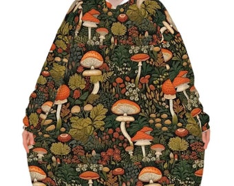 Wild Mushroom Blanket Hoodie, Green Witchy Black Wildflower Hooded Jumper