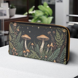 Monedero mágico de setas de jardín con cremallera, monedero de cartera lindo para mujer Cottagecore Witchy, accesorio libre de crueldad trippy