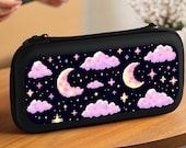 Purple Moon Clouds Pixel Art Nintendo Switch Case, Pastel Retro Kawaii Game Cover, Witchy Carry Bag, Switch Accessories Gift