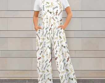 Dragonfly Womens Long Overalls, Witchy Bohemian Jumpsuit, Boho Fashion Romper, Nature Hippie Clothing