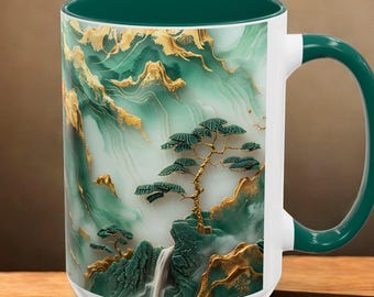 Taza de árbol chino verde 3D, taza de café natural, taza de té, regalo único para amantes de la naturaleza, regalo de decoración del hogar para ella
