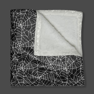 Black Spiderweb Crushed Velvet Blanket, Spooky Halloween Gothic Throw Quilt, Kids Bedding, Witchy Home Decor Gift