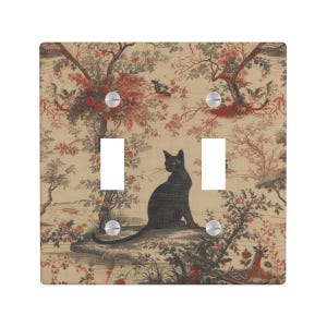 Black Cat Art Nouveau Wildflower Light Switch Cover, Lighting Power Plate Outlet Panel, Floral Mid Century Modern Art Wall Home Decor