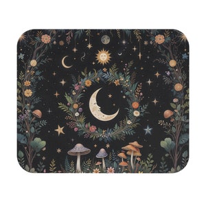 Pilz Magischer Mond Maus Pad, Kleine Wildblume Cottagecore Hippie Wildblume Büro Rechteck Schreibtisch, Witchy Computer Accessoire