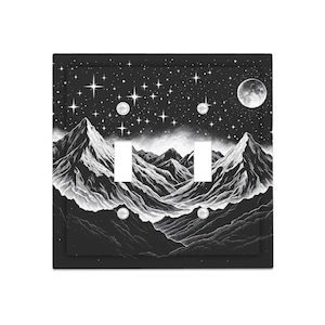 Schwarz Mystisch Berg Lichtschalter Abdeckung, Space Stars Beleuchtung Power Plate Steckdose, Mond Aquarell Kunst Einzigartige Wand Wohnkultur