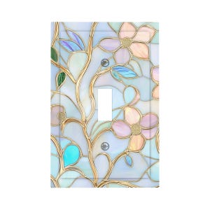 Målat glastryck Vildblomma Ljusbrytare Skydd, Belysnings Grenuttag Panel, Cottagecore Mosaik Modern Konst Unik Väggdekoration