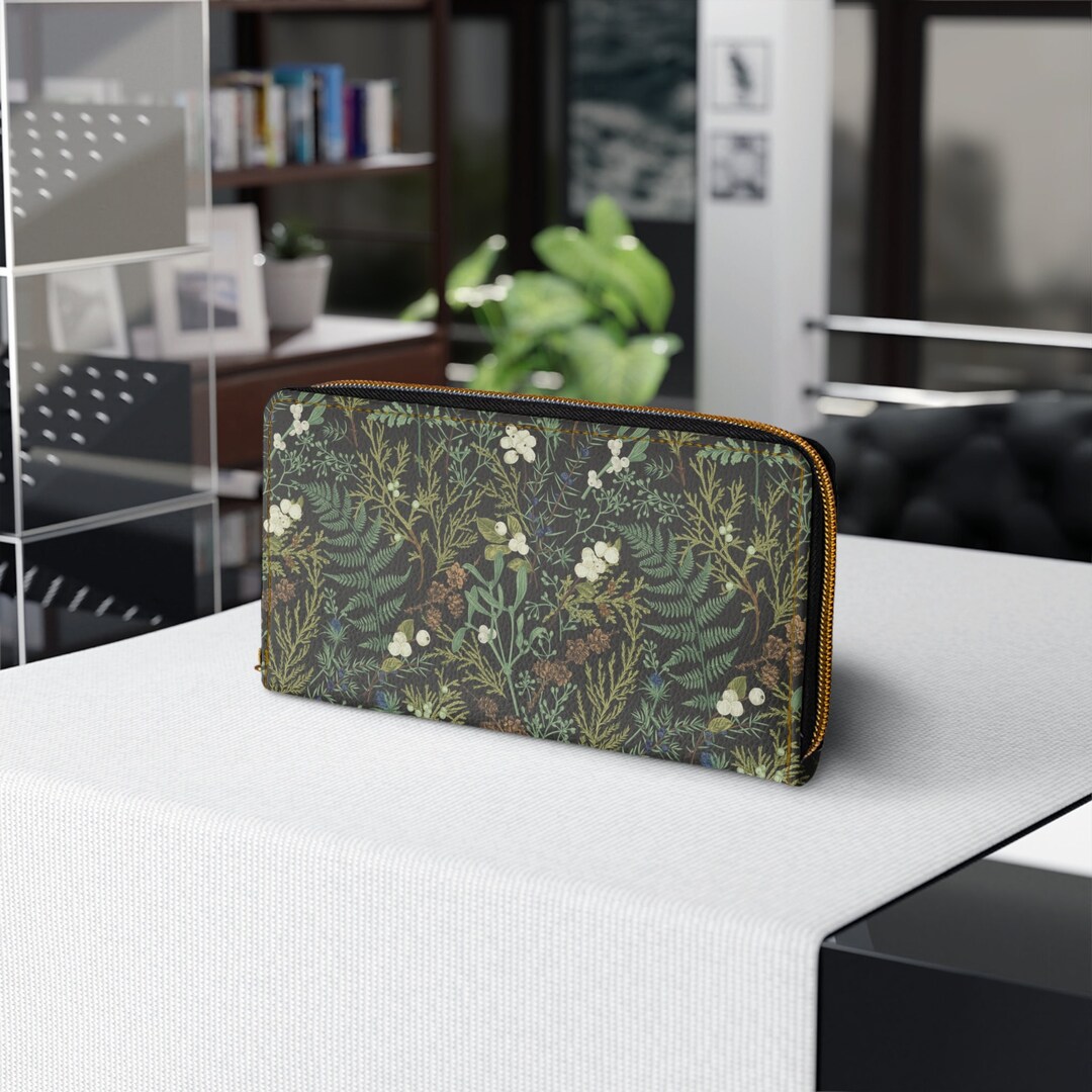 Wildflower Forest Ferns Wallet With Zipper, Green Cottagecore Cute ...