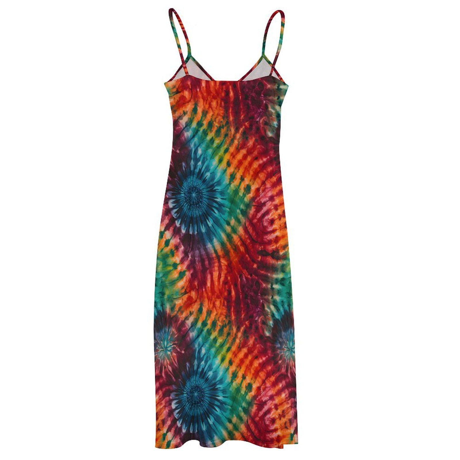 Mystic Rainbow Tie Dye Pattern Womens Long Maxi Dress, Summer Dress, Bohemian Fashion, Hippie Clothing, Spaghetti Strap Long Dress
