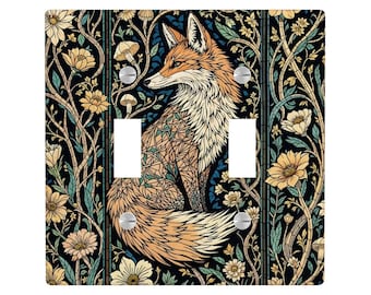 Fox Art Nouveau Wildflower Light Switch Cover, Lighting Power Plate Outlet Panel, Cottagecore Mid Century Modern Art Unique Wall Home Decor