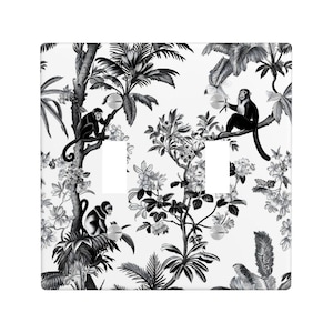Monkey Floral Chinoiserie Light Switch Cover, Animal Black Lighting Power Plate Outlet Panel, Toile Farm Mid Century Art Wall Home Decor