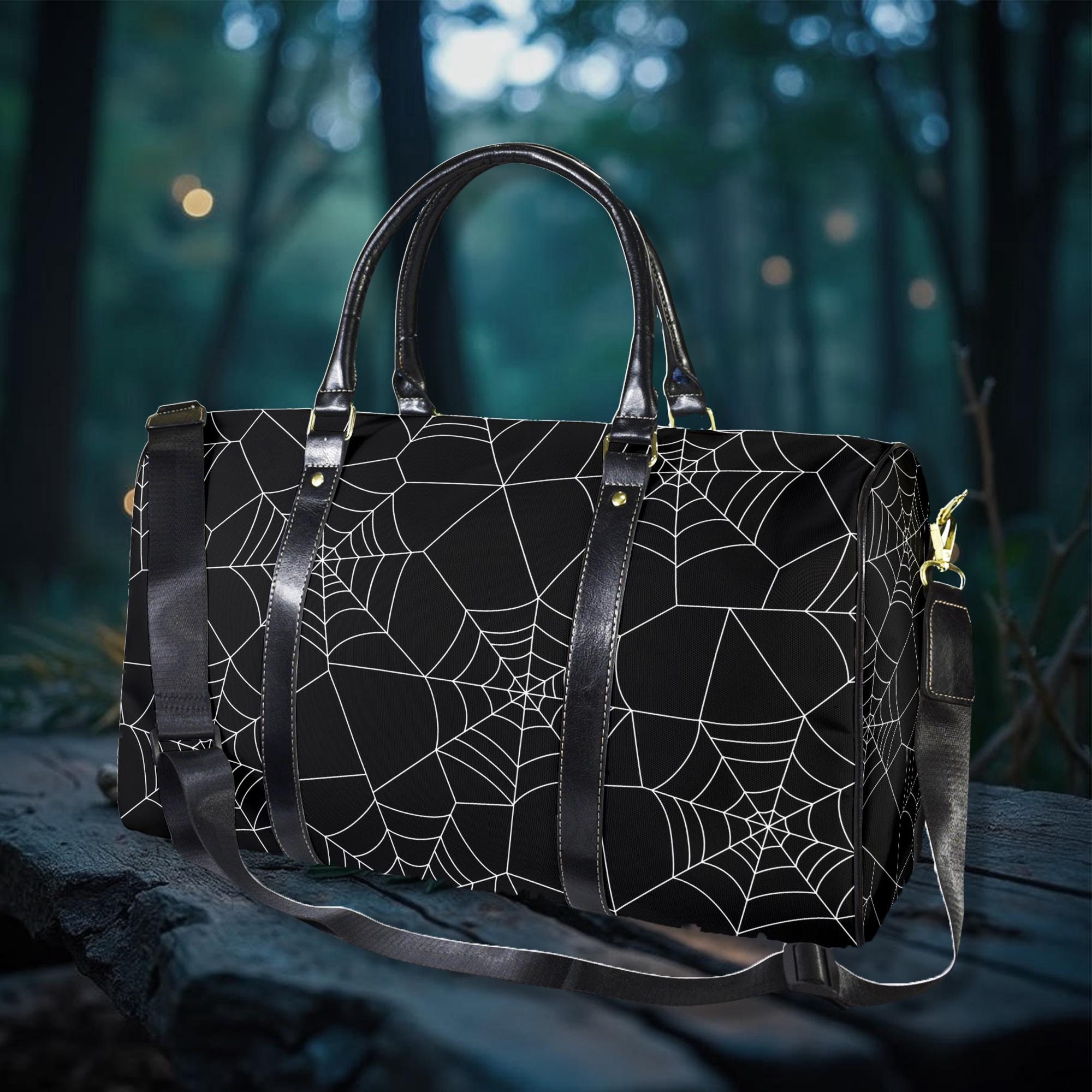 Black Spiderweb Travel Bag, Gothic Large Handbag, Emo Cottagecore