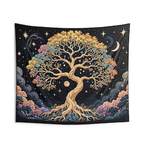 Rainbow Tree of Life Wall Tapestry, Celestial Hippie Wall Art Hanging Trendy Home Decor Gift, Boho Tapestry Aesthetic