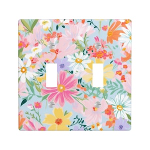 Spring Wildflower Light Switch Cover, Cottage Botanical Lighting Power Plate Outlet Panel, Colorful Unique Wall Home Decor