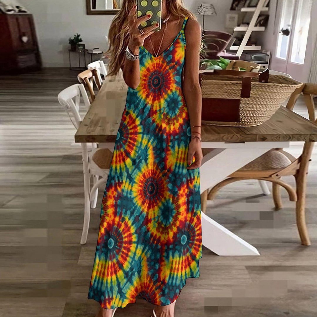 knee length dresses for ladies Long Sleeve Tie Dye Maxi Dress: Bohemian Style for 2025 main image 0