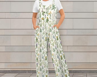 Nmnitkp Women's Summer Casual Overalls Loose Wide Leg Jumpsuits Boho Floral Printed Baggy Rompers With Pockets