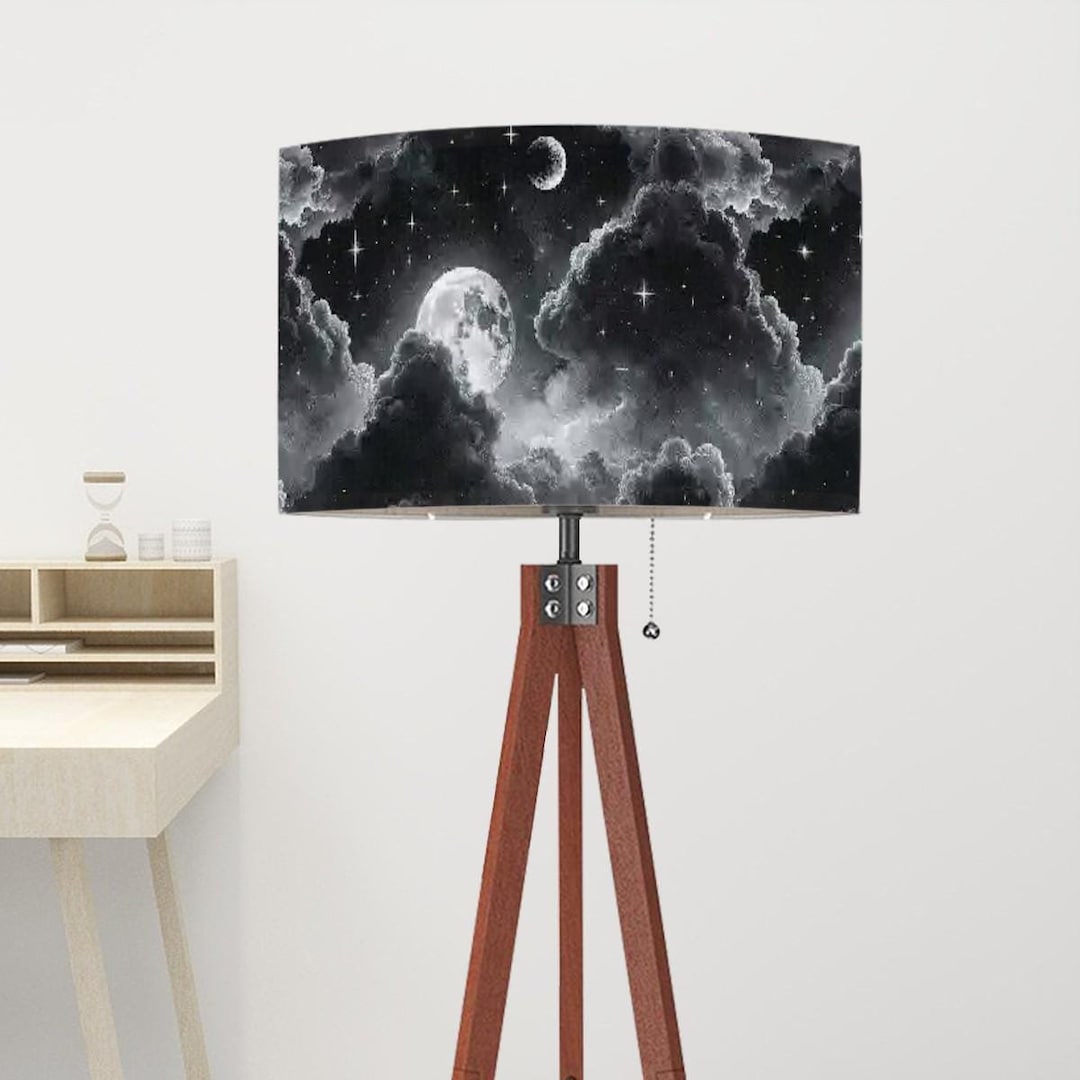Black Cloud Floor Lamp With Printed Shade, Full Moon Gothic Home Decor ...