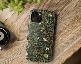 Green Fern Wildflower Tough Phone Case, Shock Proof Cover for iPhone 15 14 Samsung Galaxy, Hippie Cottagecore Aesthetic