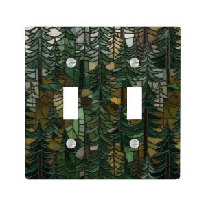 Tapa para interruptor de luz con diseño de árbol del bosque verde, placa de enchufe de pared con aspecto de vidriera impresa, decoración natural para el hogar.
