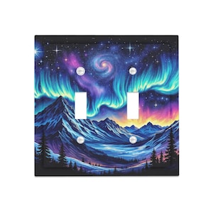 Nordlichter Galaxy Lichtschalter Abdeckung, Raum Aurora Borealis Beleuchtung Power Plate Steckdose, Aquarell Kunst Einzigartige Wand Wohnkultur