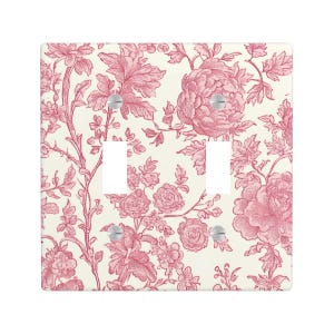 Rosa blommig Chinoiserie-lampbrytarskydd, belysningspanel med eluttag, Toile Farm Cottagecore mitten av århundradet konst väggdekoration