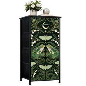 cottagecore dresser Moody Dresser for Bedroom with 4 Storage Drawers 3D Texture Moody Moon Gothic Moon Flower Vintage Cottagecore Dressers Chest of Drawers Steel Framed